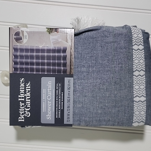 Better Homes & Gardens Shower Curtain Chambray Blue Cotton Boho 72" x 72" NWT - Picture 1 of 8